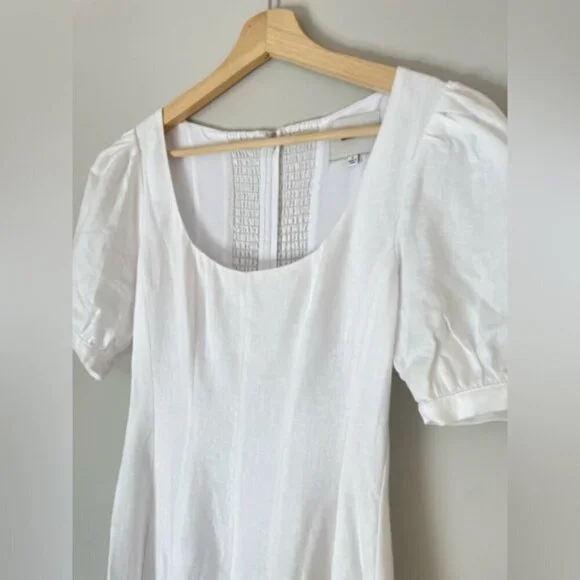 NEW Reformation Coucou Midi Linen Dress Puff Sleeves White | US 4 UK 8 - Picture 7 of 11